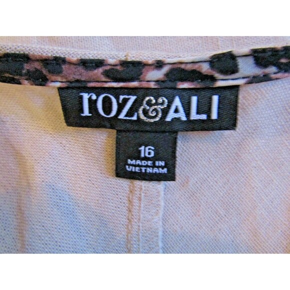 Roz & Ali Dress Khaki Linen Leopard Animal Print Trim Womens Size 16 - Picture 8 of 9